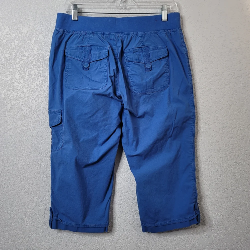 Gloria Vanderbilt bright blue cargo pedal pusher shorts drawstring waist